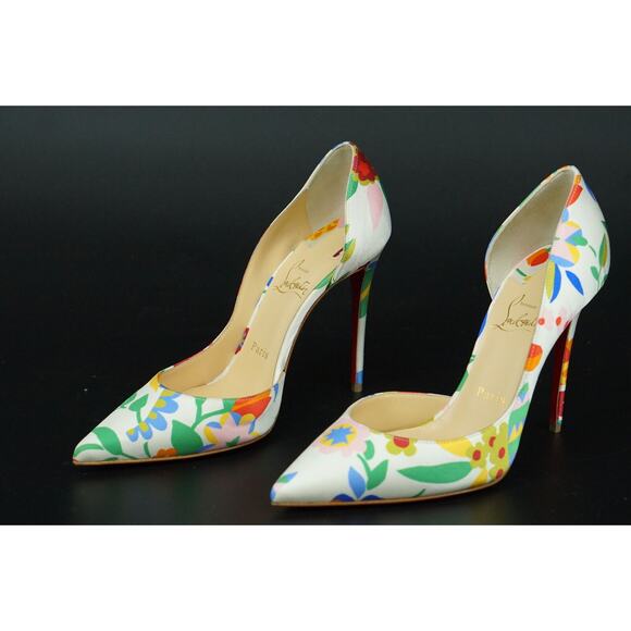 Christian Louboutin Iriza 100mm Crepe Satin Bloomy Pointy d'orsay Pumps SZ 38 - Picture 2 of 12